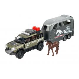 Masinuta land rover majorette cu remorca pentru cai
