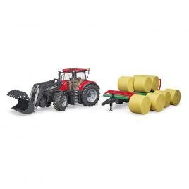 Tractor case ih optum 300 cvx cu incarcator frontal si remorca transport cu 8 baloti bruder