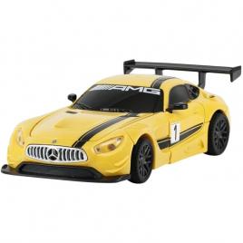 Masinuta convertibila metalica, lumini si sunete, mercedes benz gt3, galben, scara 1:32