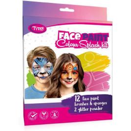 Set pictura pe fata colour splash 12 culori, 2 pulbere cu sclipici tytoo