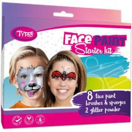 Set vopsea pentru fata starter kit 8 culori, 2 pulbere cu sclipici tytoo