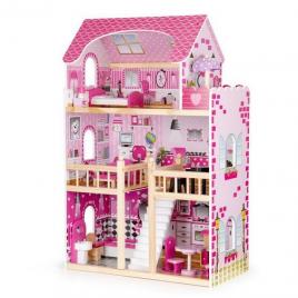 Casuta de papusi din lemn cu iluminare led si mobilier ecotoys hm006391