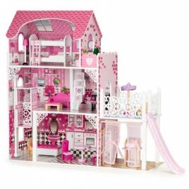 Casuta de papusi din lemn xxl cu lift si tobogan ecotoys tl49059