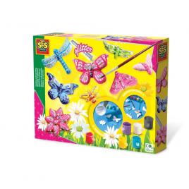 Set creativ copii cu mulaj de lut si pictura - fluturi cu sclipici