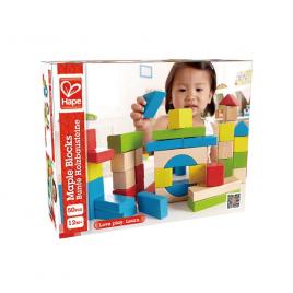 Cuburi din lemn de construit colorate 50 piese hape