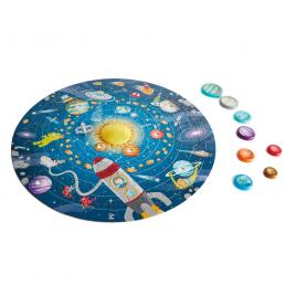 Puzzle sistemul solar pentru copii, cu led si planete din lemn 102 piese hape