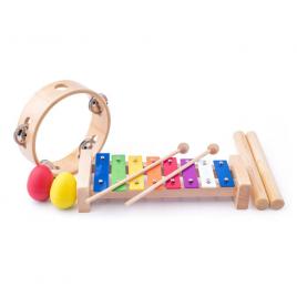 Set de joaca instrumente muzicale din lemn - xilofon, tamburina, 2 maracas