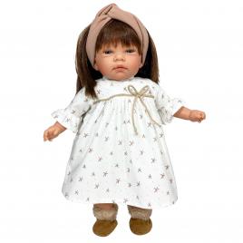Papusa nines d'onil celia cu parul saten, rochie alba si miros de vanilie 45 cm