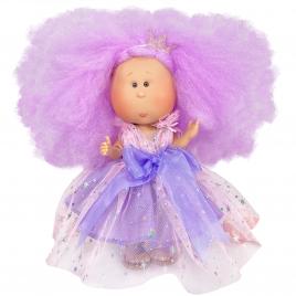 Papusa nines d'onil mia candy cu parul mov, articulatii si miros de vanilie 30 cm