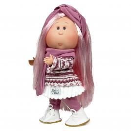 Papusa nines d'onil mia cu parul roz, bentita, articulatii si miros de vanilie 30 cm