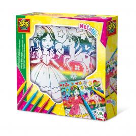 Set creativ copii de colorat pe panza printesa si unicorn cu efect metalic