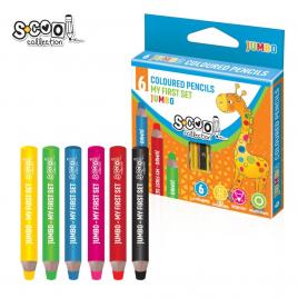 Creioane color jumbo 8 mm + ascutitoare, 6 cul/set - s-cool