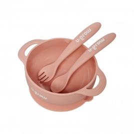 Set bol si lingurita silicon, roz,u-grow