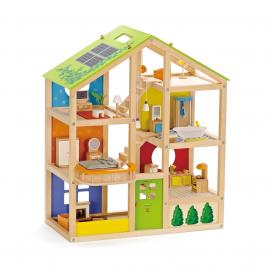 Jucarie din lemn - casa de papusi mobilata (36 piese)