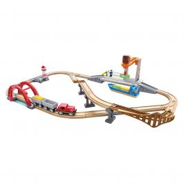 Jucarie din lemn - set de transport maritim si feroviar (38 piese)