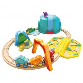Jucarie din lemn - set tren si dinozauri (27 piese)