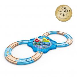 Jucarie din lemn - tren cu animale marine (15 piese)
