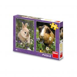 Puzzle iepurasul si porcusorul de guinea, 2x48 piese - dino toys
