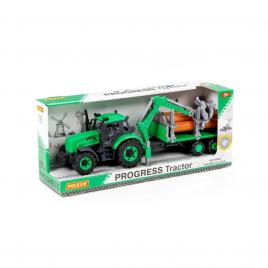 Tractor cu remorca lemne - progresso, 40x11.5x17 cm, polesie