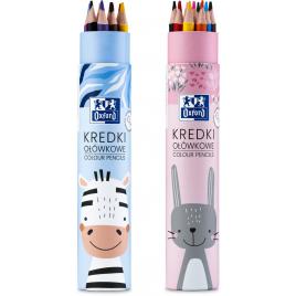 Creioane colorate oxford kids, varf 3mm, sectiune rotunda, set 12 culori, in