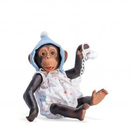 Maimutica reborn cu scutec, costumas cu boneta albastra si suzeta