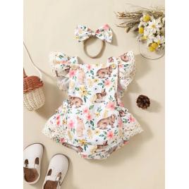 Body cu iepurasi, puisori si floricele pentru fetite (marime disponibila: 6-9