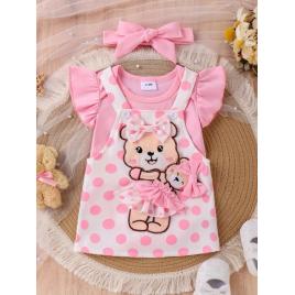 Set body roz si sarafan alb cu buline (marime disponibila: 12-18 luni (marimea
