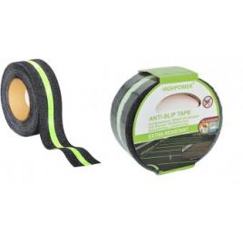 Banda antialunecare adeziva negru cu verde fosforescent 5cm x 5metri