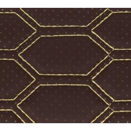 Material piele eco maro cu gaurele model hexagon / cusatura bej