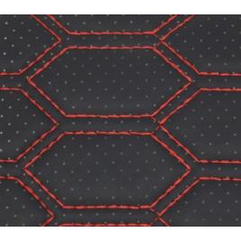 Material piele eco negru cu gaurele model hexagon / cusatura rosie