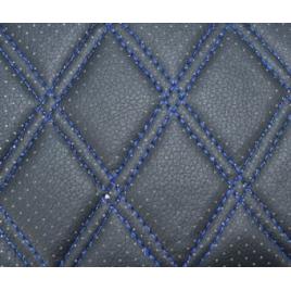 Material piele eco negru cu gaurele model romb / cusatura albastra