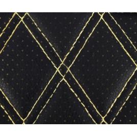 Material piele eco negru cu gaurele model romb / cusatura bej