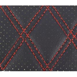 Material piele eco negru cu gaurele model romb / cusatura rosie