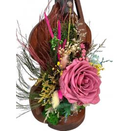 Vioara de lemn h 49 cm cu trandafir criogenat chery