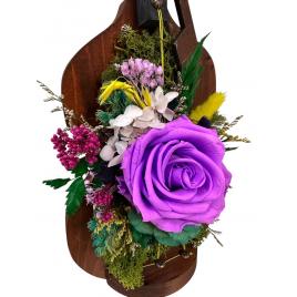 Vioara de lemn h 49 cm cu trandafir criogenat mov