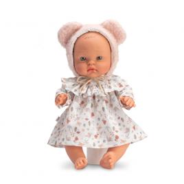 Bebelus alex cu rochita si caciulita cu urechi 36 cm