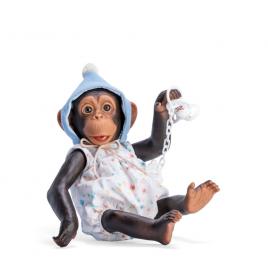 Figurina maimutica reborn cu scutec, costumas cu boneta albastra si suzeta