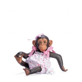 Figurina maimutica reborn cu scutec, costumas cu fundite roz si suzeta