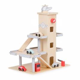 Garaj tip parcare, din lemn, pentru masinute cu lift si masinute ecotoys