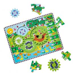 Puzzle din lemn cu rotite dintate animale vesele 24 piese