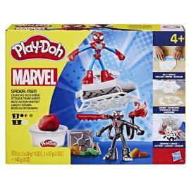 Set creativ play-doh cu 2 figurine spiderman cu lansator si sulita