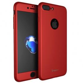 Husa full cover 360° (fata + spate + geam sticla) ipaky pentru apple iphone 7 plus, rosu