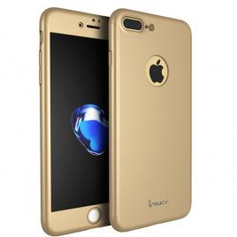 Husa full cover 360° fata + spate + geam sticla ipaky pentru apple iphone 7 plus, auriu