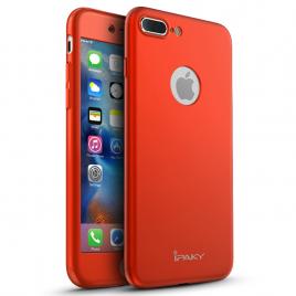 Husa ipaky iphone 7 plus full cover 360 + folie sticla securizata, rosu