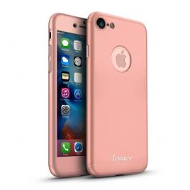 Husa ipaky originala iphone 7 full cover 360 + folie sticla, rose gold