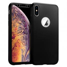 Husa 360° full protection - pentru iphone xs max - negru - (fata + spate + folie de protectie din sticla)