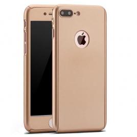 Husa full cover 360° (fata + spate + geam sticla) pentru iphone 8 plus, gold