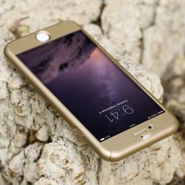Husa fullbody mystyle, compatibila cu apple iphone 8, acoperire completa 360 grade, gold