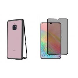 Husa huawei mate 20 magnetica cu spate din sticla securizata si folie privacy pentru ecran, mystyle perfect fit