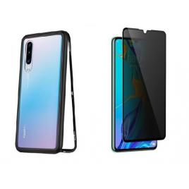 Husa huawei p30 pro magnetica cu spate din sticla securizata si folie privacy pentru ecran, mystyle perfect fit